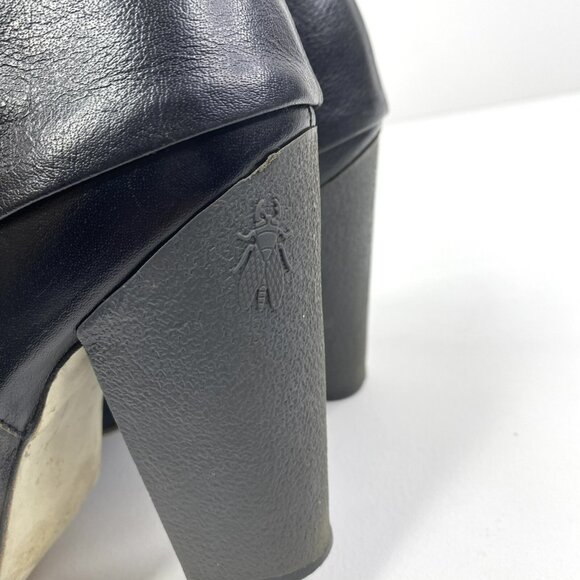 Fly London Boots Women Size 8 Black Leather Fold Over Ankle Booties Heels Shoes - Picture 4 of 7